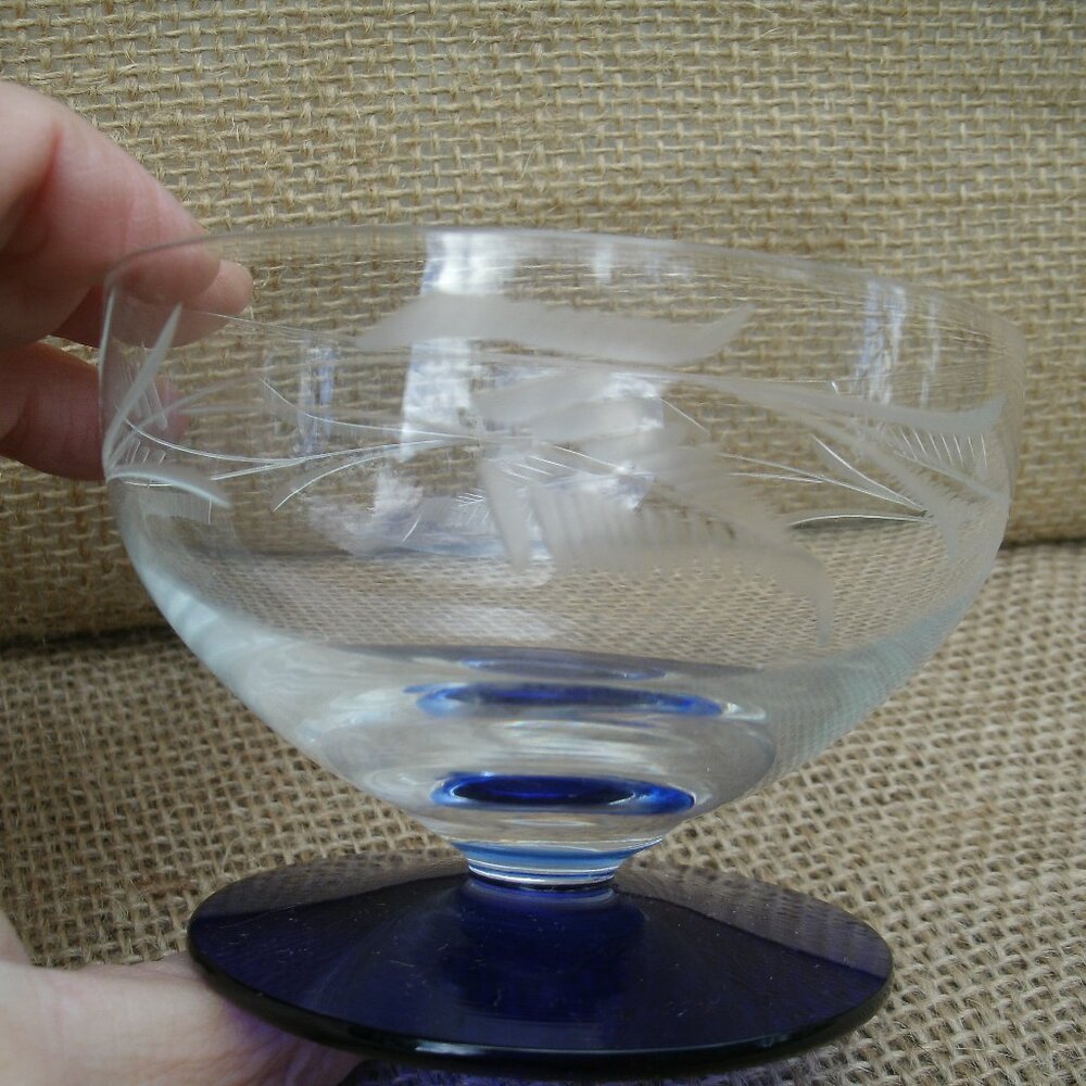 Vintage Louie Weston Handblown Etched Dessert Bowls Set of 4